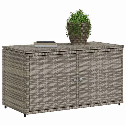 Szürke polyrattan kerti tárolószekrény 110 x 55 x 60,5 cm