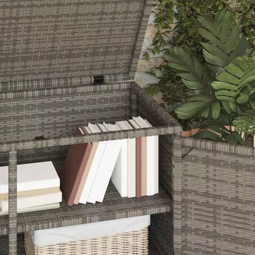 Szürke polyrattan kerti tárolószekrény 110 x 55 x 60,5 cm