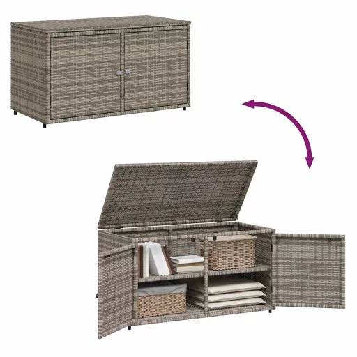 Szürke polyrattan kerti tárolószekrény 110 x 55 x 60,5 cm