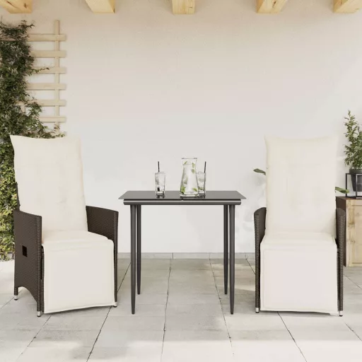 2 db barna polyrattan dönthető kerti szék párnákkal