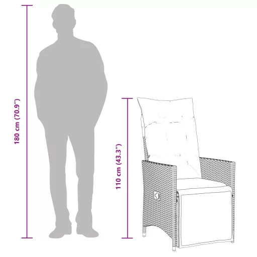 2 db barna polyrattan dönthető kerti szék párnákkal