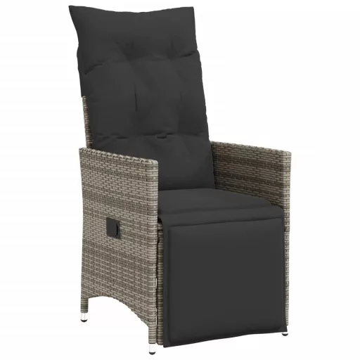 2 db szürke polyrattan dönthető kerti szék párnákkal