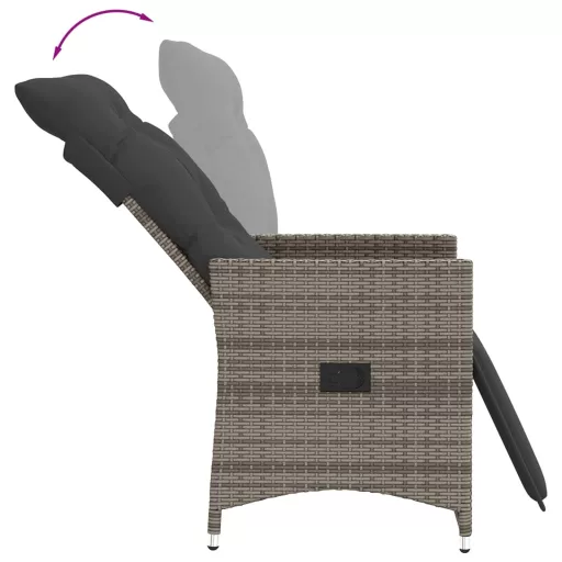 2 db szürke polyrattan dönthető kerti szék párnákkal