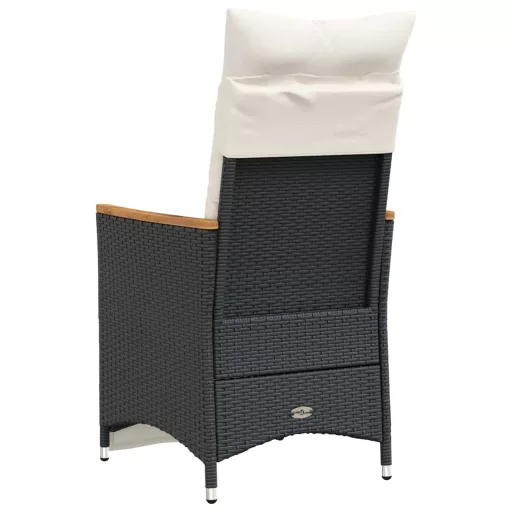 2 db fekete polyrattan dönthető kerti szék párnával