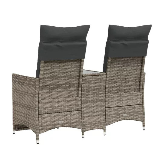 2 személyes szürke polyrattan dönthető kerti kanapé asztallal
