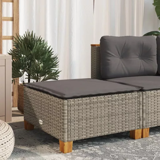 Szürke polyrattan kerti ülőke párnával 63,5 x 56 x 32 cm