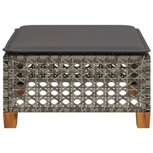 Szürke polyrattan kerti ülőke párnával 63,5 x 56 x 32 cm