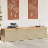  Bézs polyrattan és akácfa kerti tárolóláda 220 x 50 x 54 cm