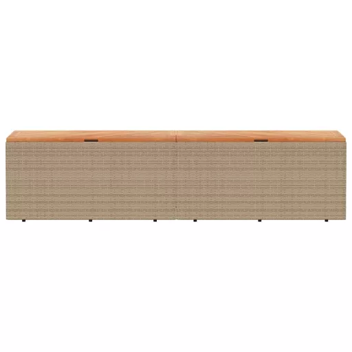 Bézs polyrattan és akácfa kerti tárolóláda 220 x 50 x 54 cm