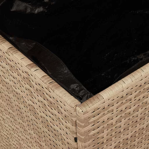 Bézs polyrattan és akácfa kerti tárolóláda 220 x 50 x 54 cm