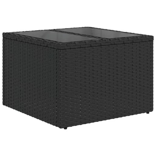 Fekete üveglapú kerti asztal 55 x 55 x 37 cm polyrattan