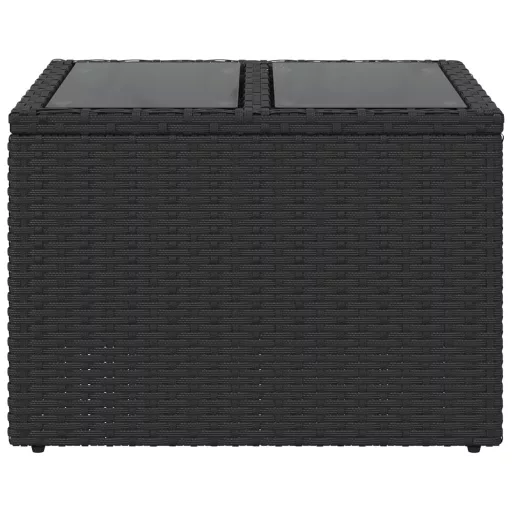 Fekete üveglapú kerti asztal 55 x 55 x 37 cm polyrattan