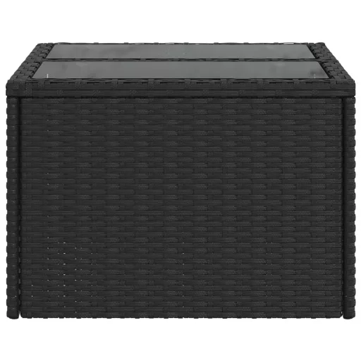 Fekete üveglapú kerti asztal 55 x 55 x 37 cm polyrattan