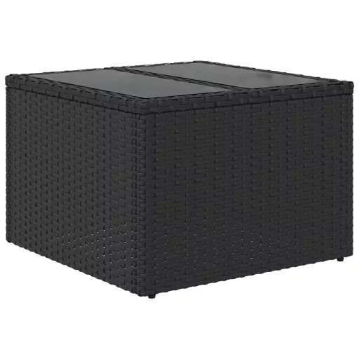 Fekete üveglapú kerti asztal 55 x 55 x 37 cm polyrattan