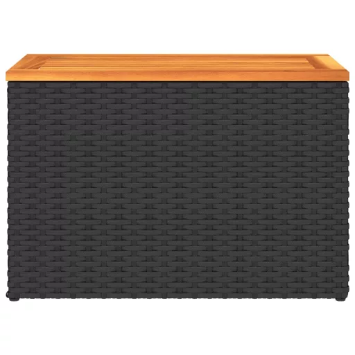 2 db fekete polyrattan és tömör fa kerti kisasztal 55x34x37 cm