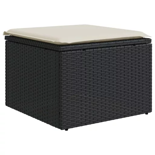 Fekete polyrattan kerti szék párnával 55 x 55 x 37 cm
