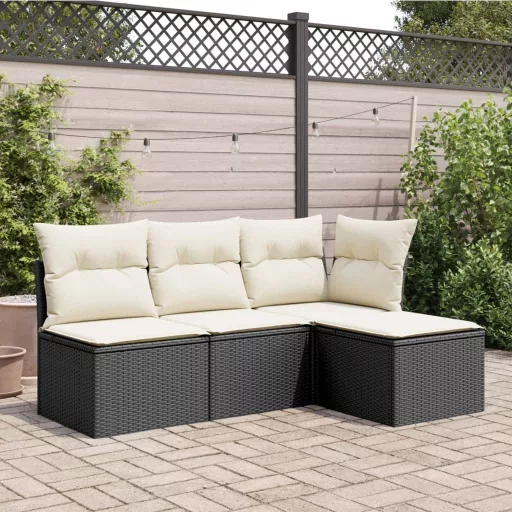 Fekete polyrattan kerti szék párnával 55 x 55 x 37 cm