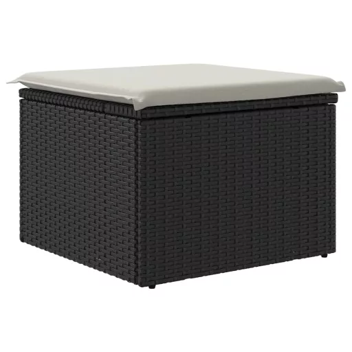 Fekete polyrattan kerti szék párnával 55 x 55 x 37 cm