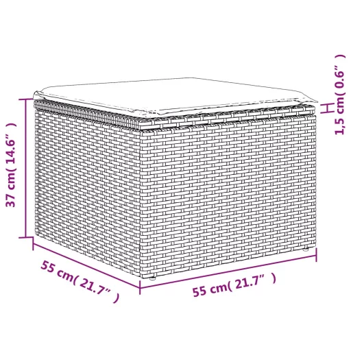 Fekete polyrattan kerti szék párnával 55 x 55 x 37 cm