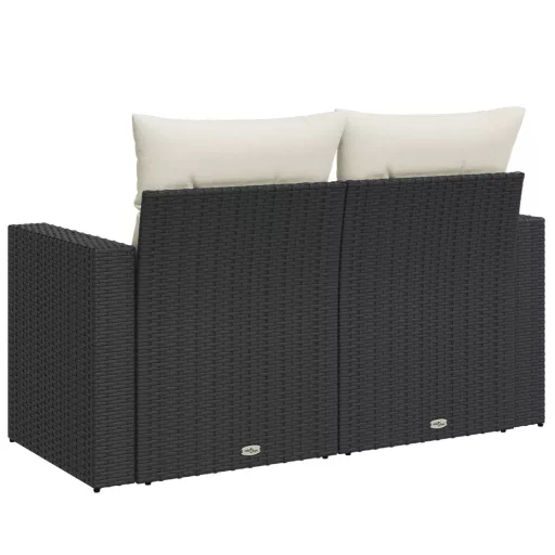 2 személyes fekete polyrattan kerti kanapé párnával