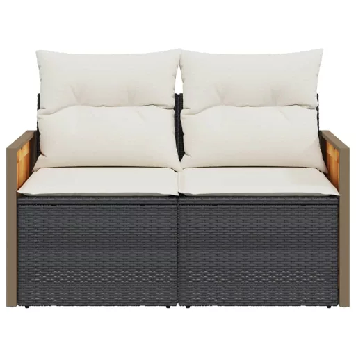 2 személyes fekete polyrattan kerti kanapé párnával