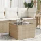 Bézs polyrattan üveglapos kerti asztal 55 x 55 x 37 cm