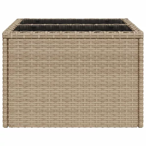 Bézs polyrattan üveglapos kerti asztal 55 x 55 x 37 cm