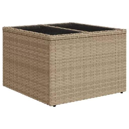 Bézs polyrattan üveglapos kerti asztal 55 x 55 x 37 cm