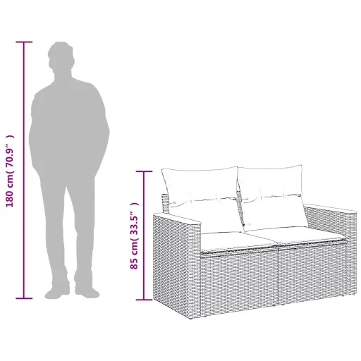 2 személyes bézs polyrattan kerti kanapé párnával