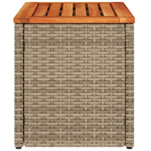 2 db bézs polyrattan és tömör fa kerti kisasztal 55x34x37 cm