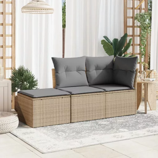Bézs polyrattan kerti szék párnával 55 x 55 x 37 cm