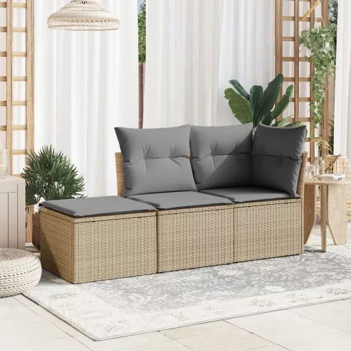 Bézs polyrattan kerti szék párnával 55 x 55 x 37 cm