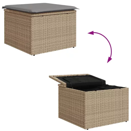 Bézs polyrattan kerti szék párnával 55 x 55 x 37 cm