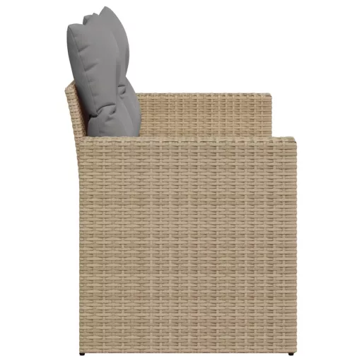 2 személyes bézs polyrattan kerti kanapé párnával