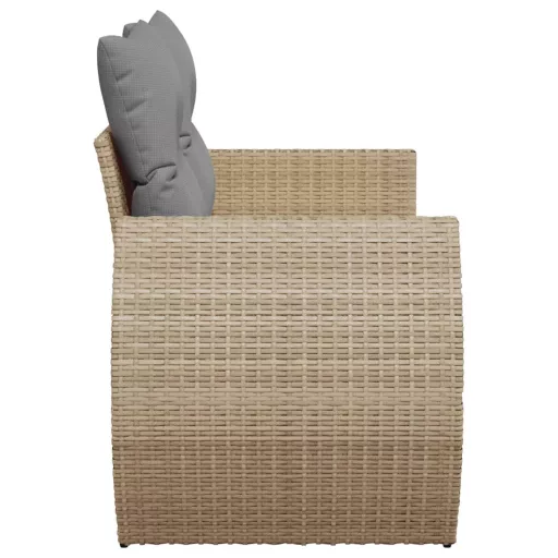 2 személyes bézs polyrattan kerti kanapé párnával