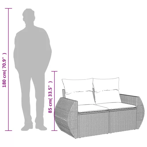 2 személyes bézs polyrattan kerti kanapé párnával