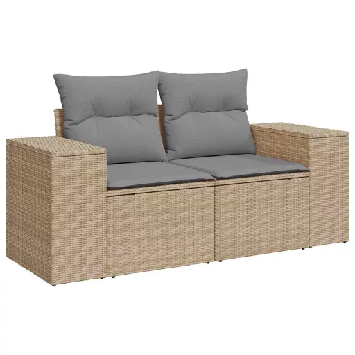 2 személyes bézs polyrattan kerti kanapé párnával