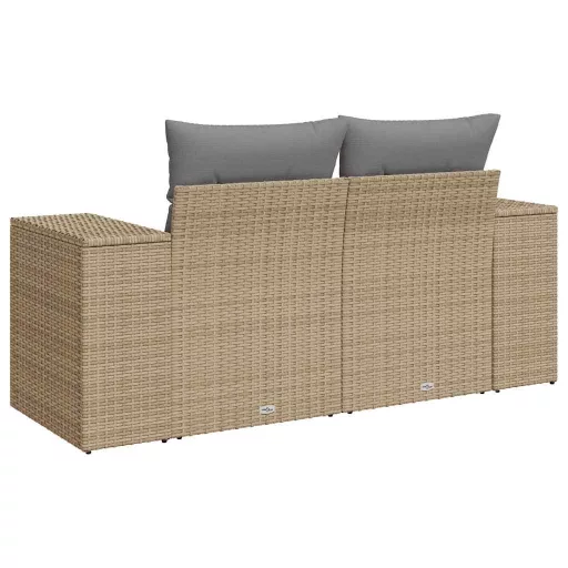 2 személyes bézs polyrattan kerti kanapé párnával