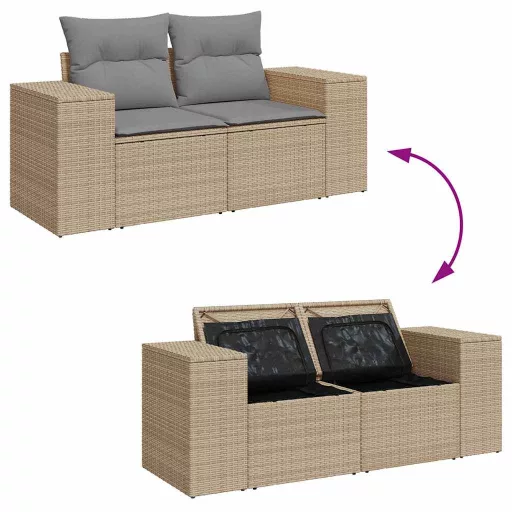 2 személyes bézs polyrattan kerti kanapé párnával