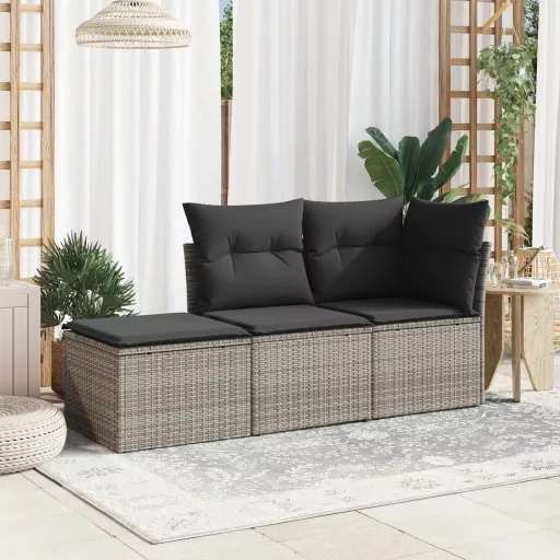 Szürke polyrattan kerti szék párnával 55 x 55 x 37 cm