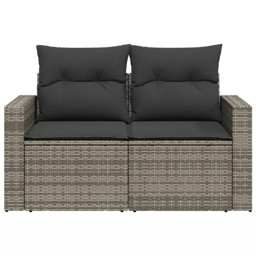 2 személyes szürke polyrattan kerti kanapé párnával