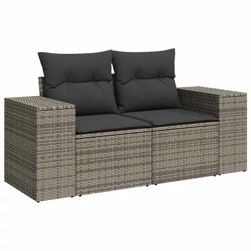2 személyes szürke polyrattan kerti kanapé párnával