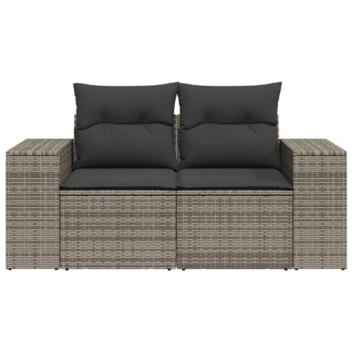 2 személyes szürke polyrattan kerti kanapé párnával