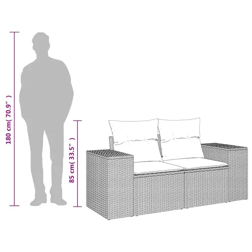 2 személyes szürke polyrattan kerti kanapé párnával
