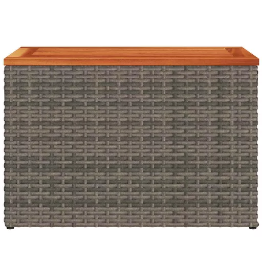 2 db szürke polyrattan és tömör fa kerti kisasztal 55x34x37 cm