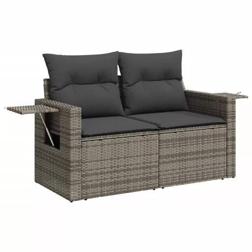 2 személyes szürke polyrattan kerti kanapé párnával