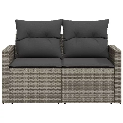 2 személyes szürke polyrattan kerti kanapé párnával