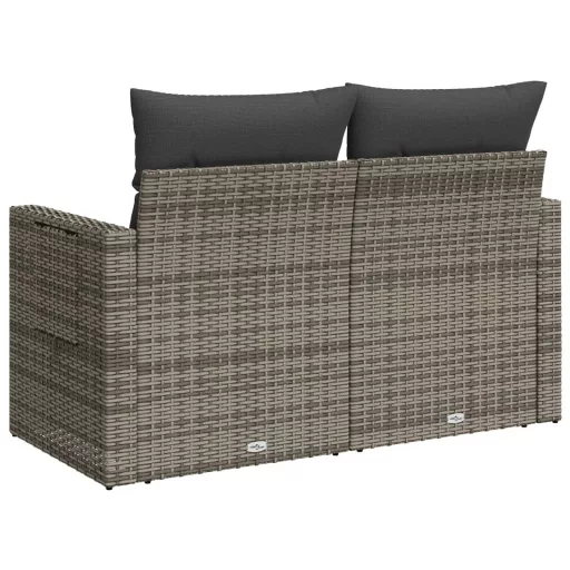 2 személyes szürke polyrattan kerti kanapé párnával