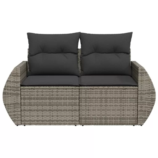 2 személyes szürke polyrattan kerti kanapé párnával