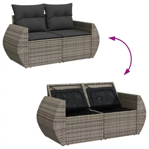 2 személyes szürke polyrattan kerti kanapé párnával